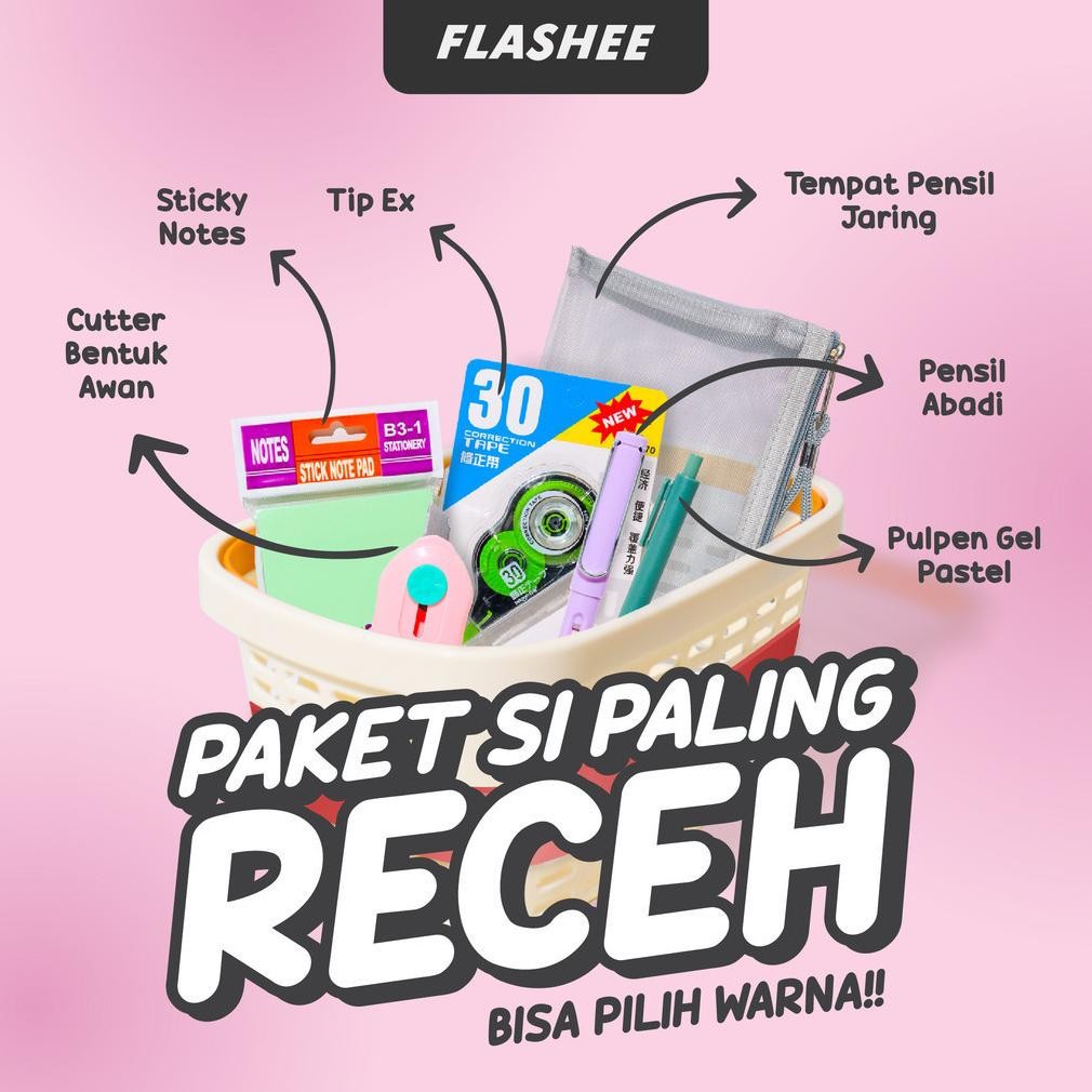 

sd-67 Flashee Paket Alat Tulis Sekolah 6IN1 Back To School Tempat Pensil Set Sale