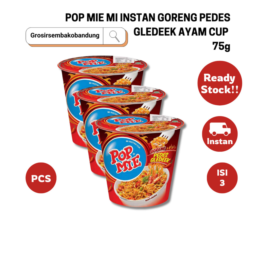 

POP MIE MI INSTAN GORENG PEDES GLEDEEK AYAM CUP 75g - 3 Pcs - Kota Bandung