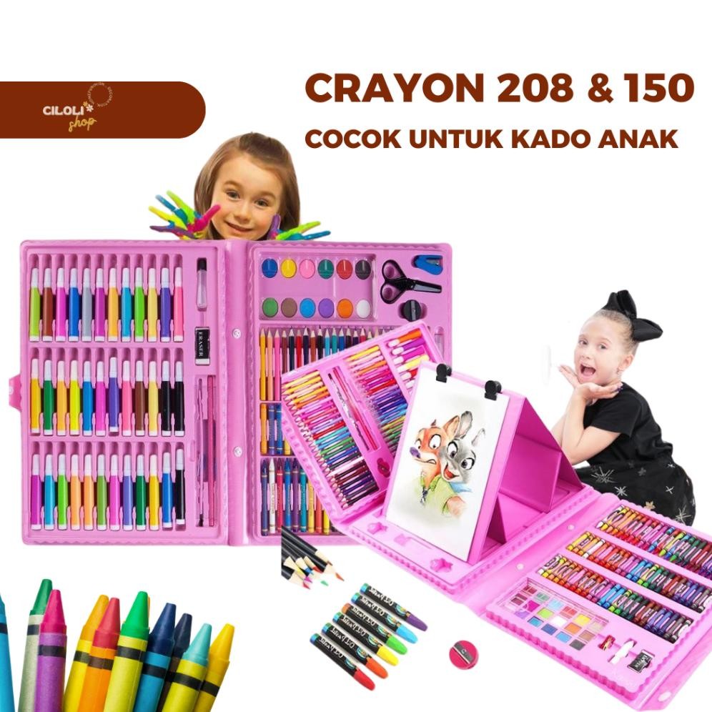 

Terlaris Perlengkapan Menggambar Krayon Anak Set Koper 208Pcs In 1 Crayon Full Alat Melukis Mewarnai Set Kids Land Promo