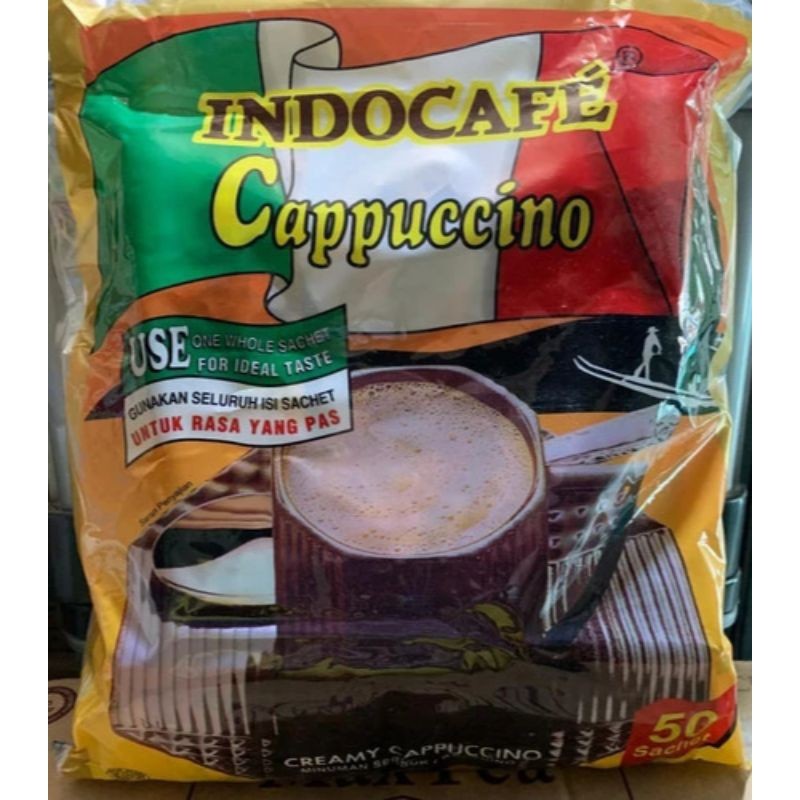 

kopi indocafe cappuccino per pak isi 50 bungkus