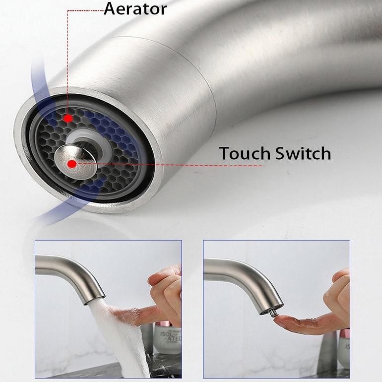 Premium Kran Tembok Stainless 304 Touch Tap Faucet Push Tekan On Off - Keran Air Wudhu Unik High Qua