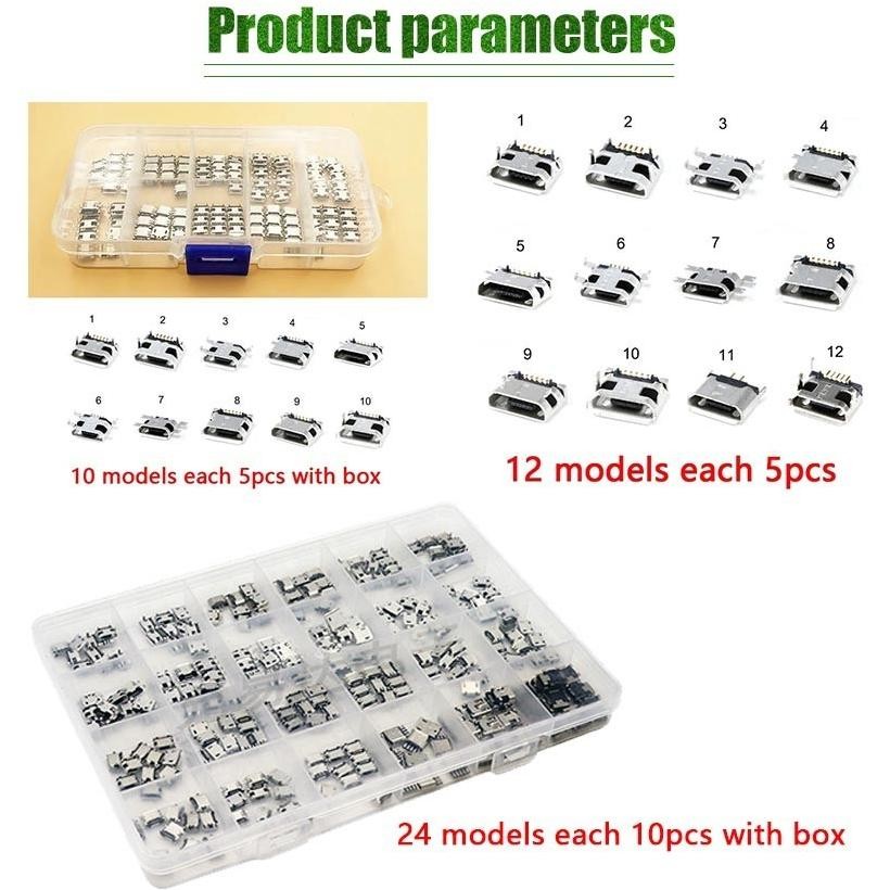 Charger 50/60/240Pcs  Soket Micro USB 5 Pin Type B Female Berbagai Model Conector Charger