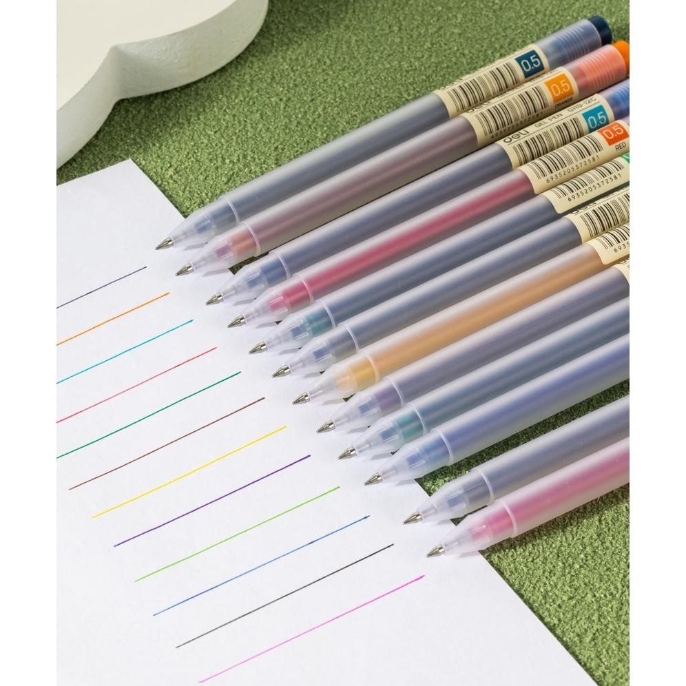 

Promo! Deli School Gel Pen / Pulpen Gel 0.5 mm 12 Warna Penulisan Halus EG119-12C Hemat