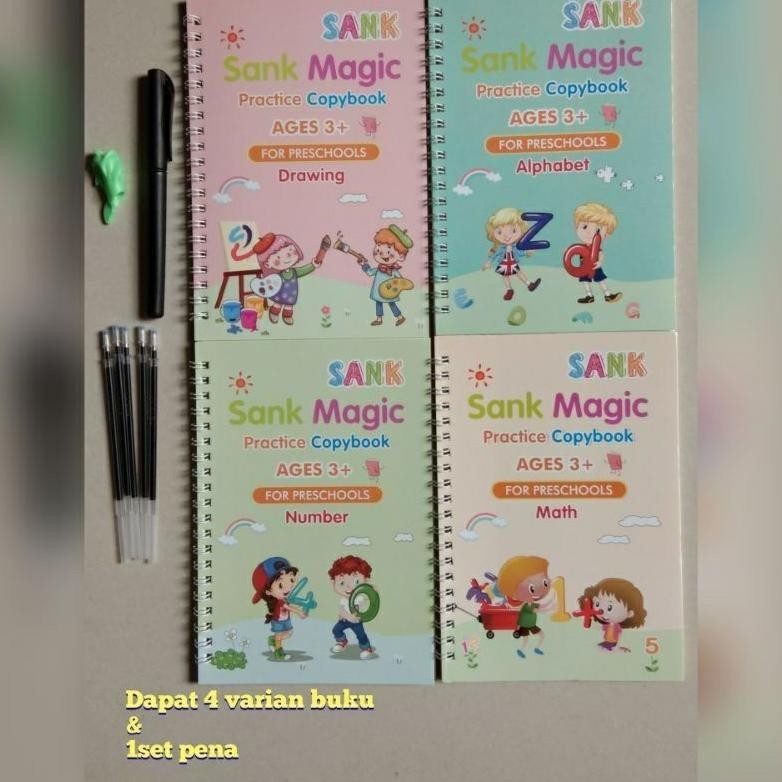 

ew-45 1 Set Dapat 4 Buku Pena Magic Practice Book Belajar Alfabet Lukisan Aritmatika Sale