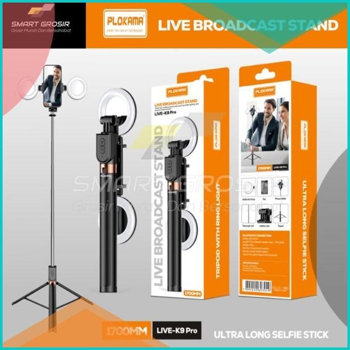 Tongsis bluetooth K9 Pro Double LED Selfie stick tripod 170cm tongsis