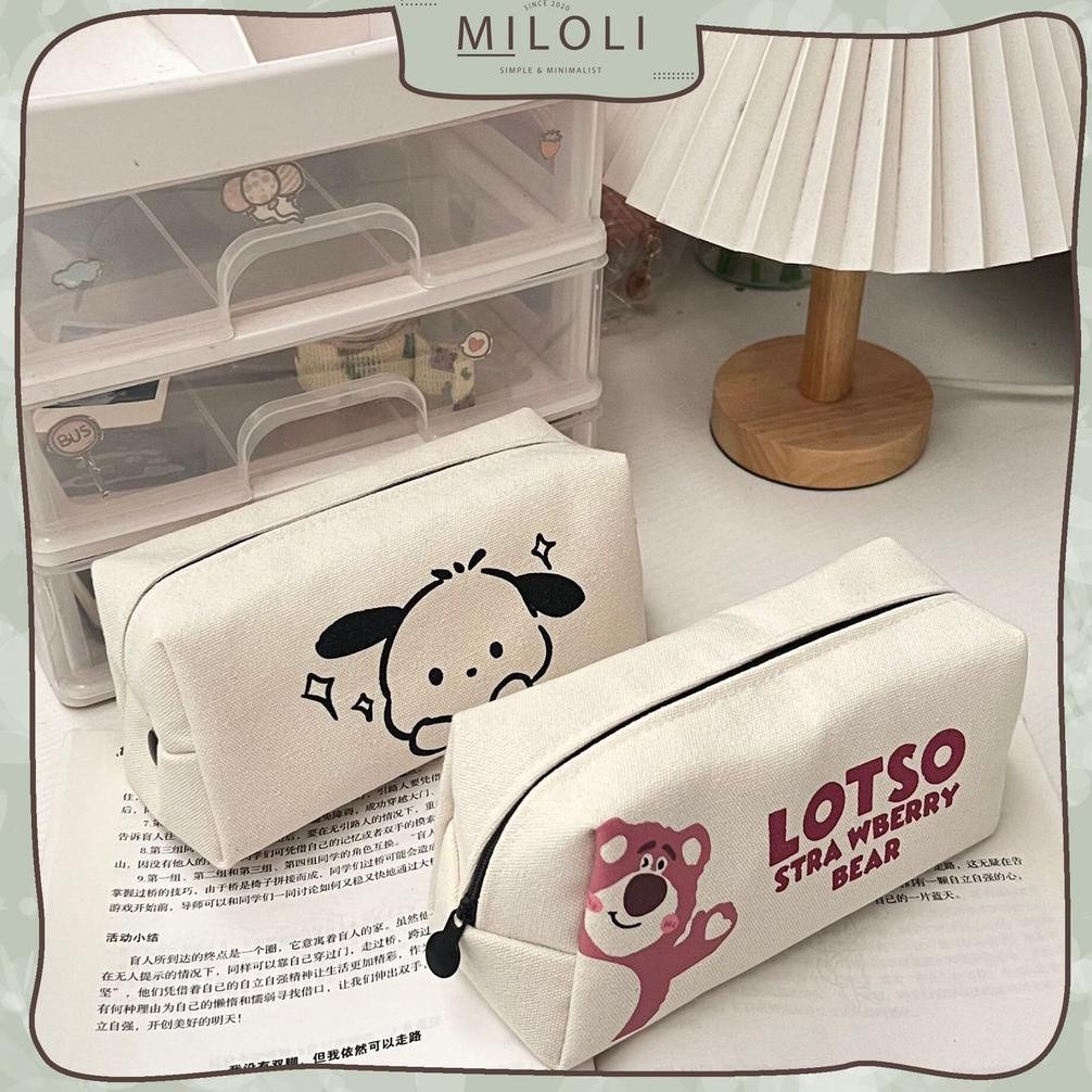 

XD27 [MILOLI] Kotak Pensil L0TS0 POCH4CC0 Canvas Pencil Bag Tempat Pensil Resleting Stationery - F0241 Premium