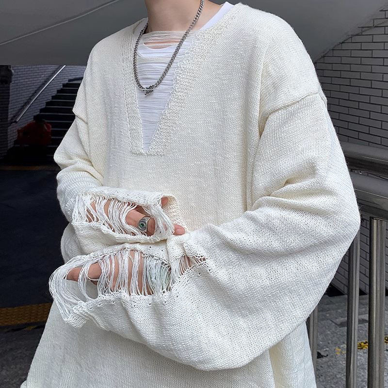 Ripped Sweater Men's American Knitwear Loose Couple Sweater Coat