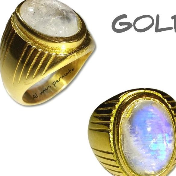 Batu Cincin Pria Biduri Bulan Air Laut Natural Moon Stone Sea Water