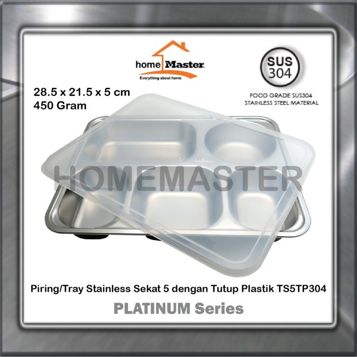 

Terbaru Piring/Tempat Makan/Food Tray Stainless 5 Sekat Tutup Plastik TS5TP304 Limited