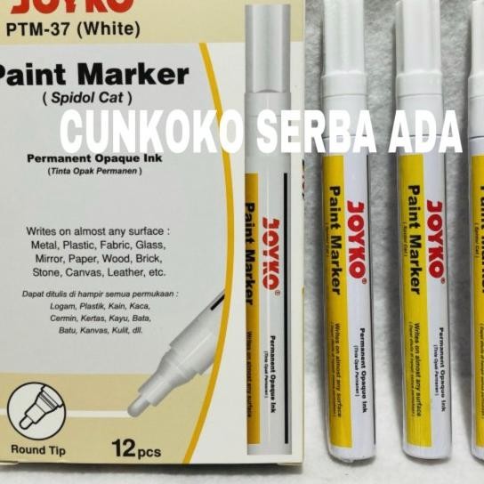 

Spidol Joyko Permanent Marker Ptm-37 Tinta Putih / 1 Box Isi 12 Pcs