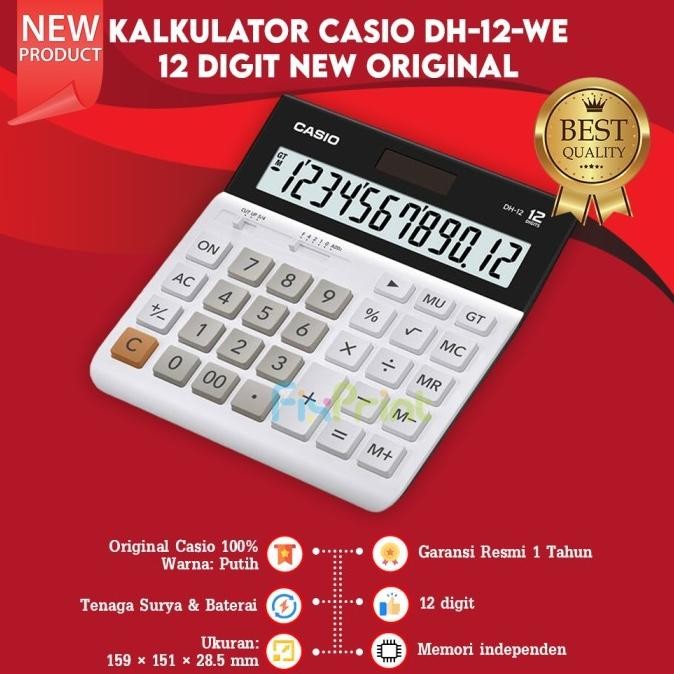 

QV21 Casio DH-12 White BK 12 Digit Kalkulator Dekstop New Original Termurah