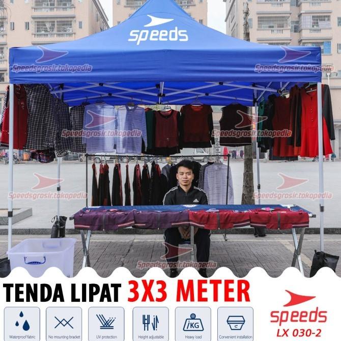 SPEEDS Tenda Lipat Bazar Tenda Jualan Otomatis Rangka Putih 3x3m 030-2