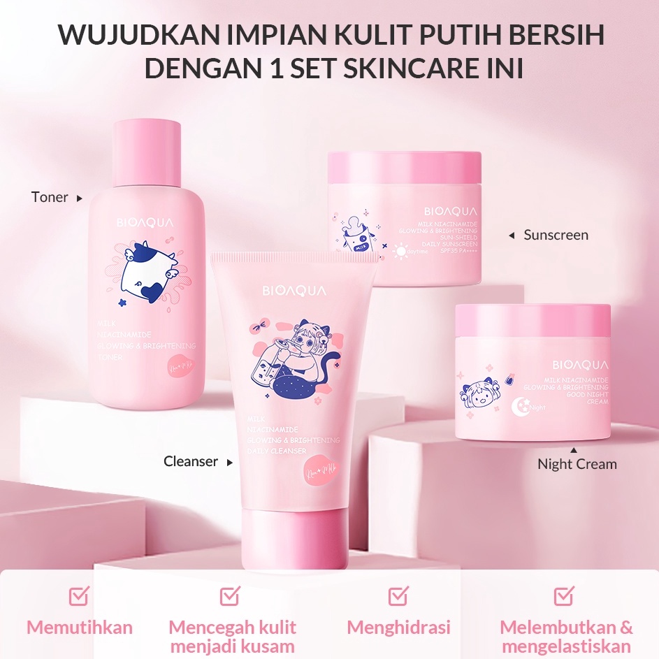 Big Sale *RM* BIOAQUA 4pcs Skincare Paket Niacinamide Glowing & Brightening / Tea Tree Oligopeptide 