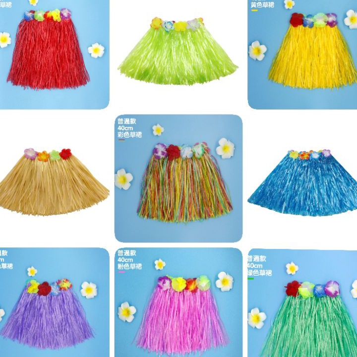 Terbaik Rok Hula Hawai Aksesoris Kalung Bunga Hawai dan Set Hawai Pesta Hawaiian Rok Rumbai Anak 