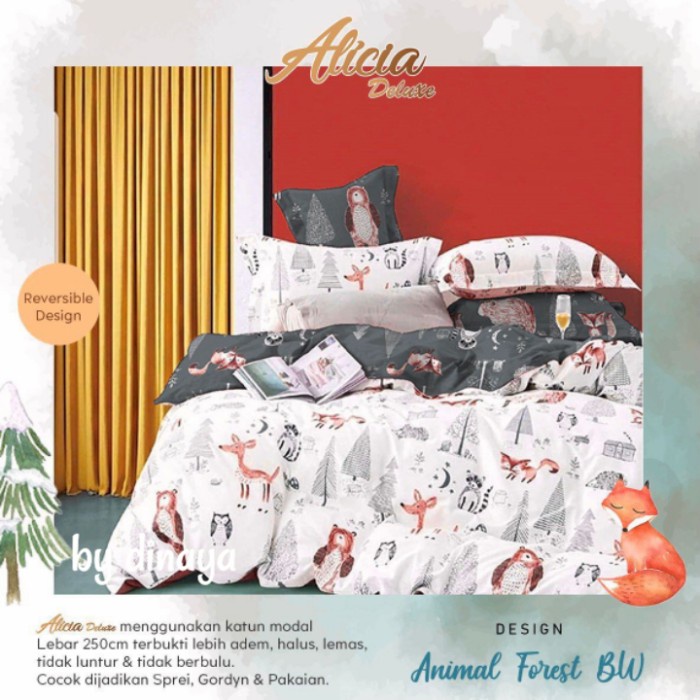 Sprei motif anak motif animal abu dan putih katun lokal halus