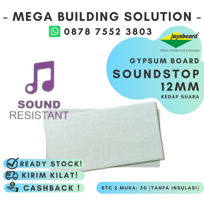 PAPAN GIPSUM KEDAP SUARA SOUNDSTOP 12 MM - GYPSUM JAYABOARD