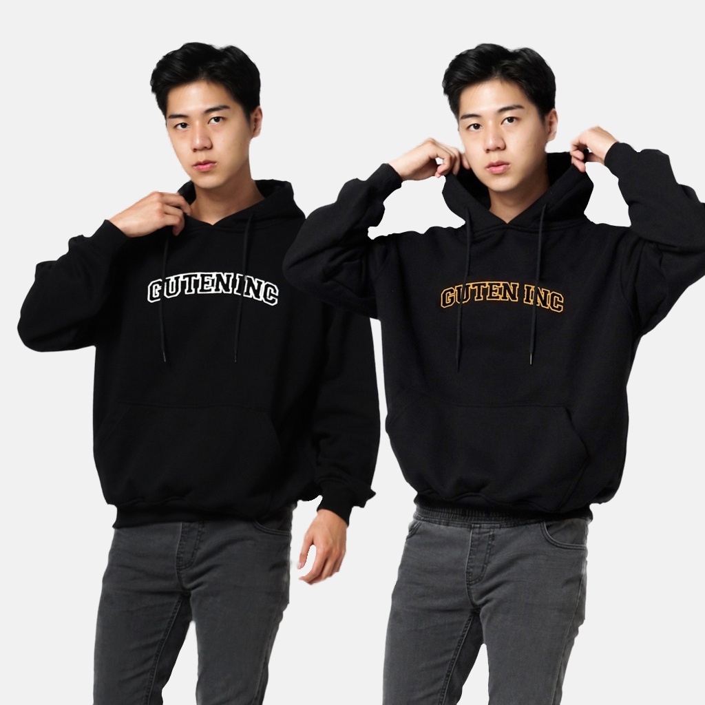 Guteninc - Sweater Hitam Bordir Pria OG COLLEGE BLACK HOODIE 1