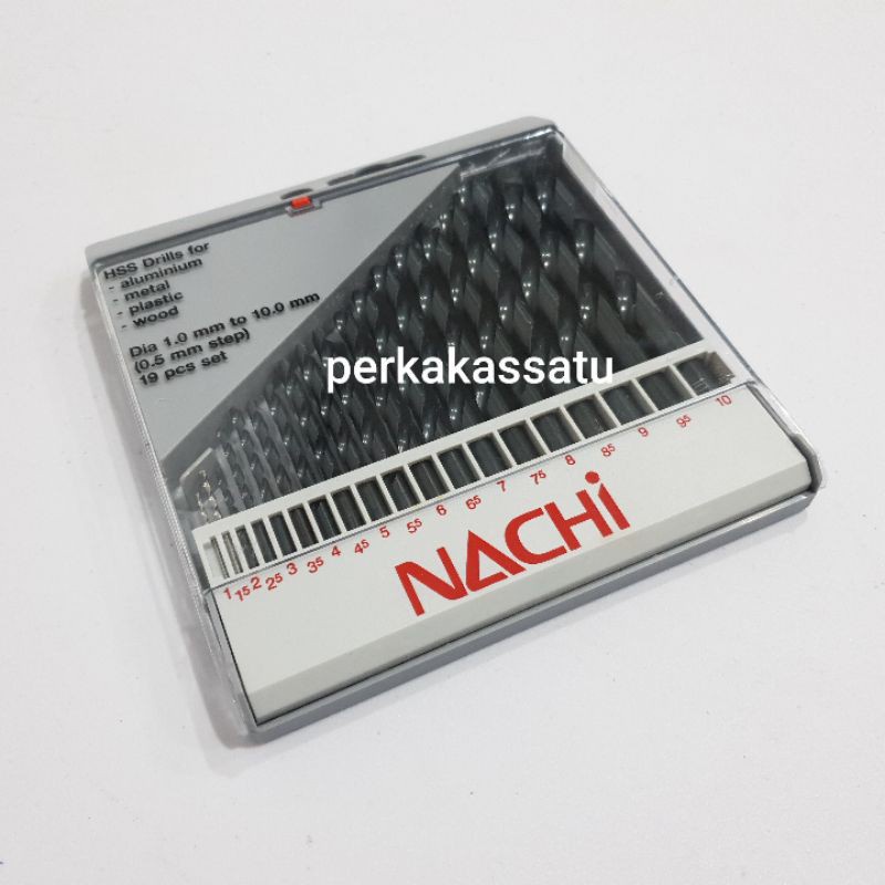 MATA BOR BESI SET 19 PCS NACHI 1-10MM STRAIGHT SHANK DRILL1 - 10 MM