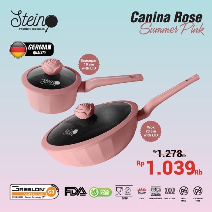 Peralatan Masak Steincookware Stein Canina Rose Set 2 In 1 Panci Set Anti-Lengket