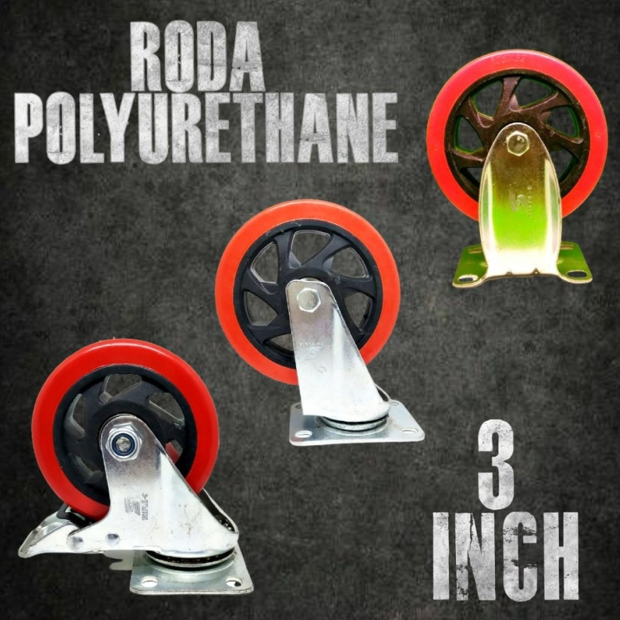 TerdepanLl2L6 Roda Troli Gerobak Etalase Meja Ban Lemari Caster Hidup Merah Pu 3 Inch Double Bearing