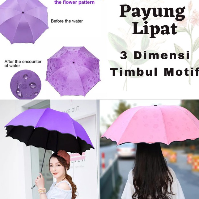 ★★★ Jyf Payung Lipat 3D 3 Dimensi Magic Umbrella Payung Ajaib Timbul Motif Berubah Warna Motif Anti 