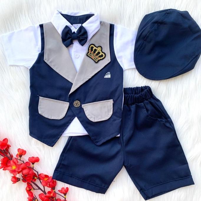 Setelan Baju Bayi Laki Laki Anak Cowok Rompi Formal Kemeja 0-6 Bulan