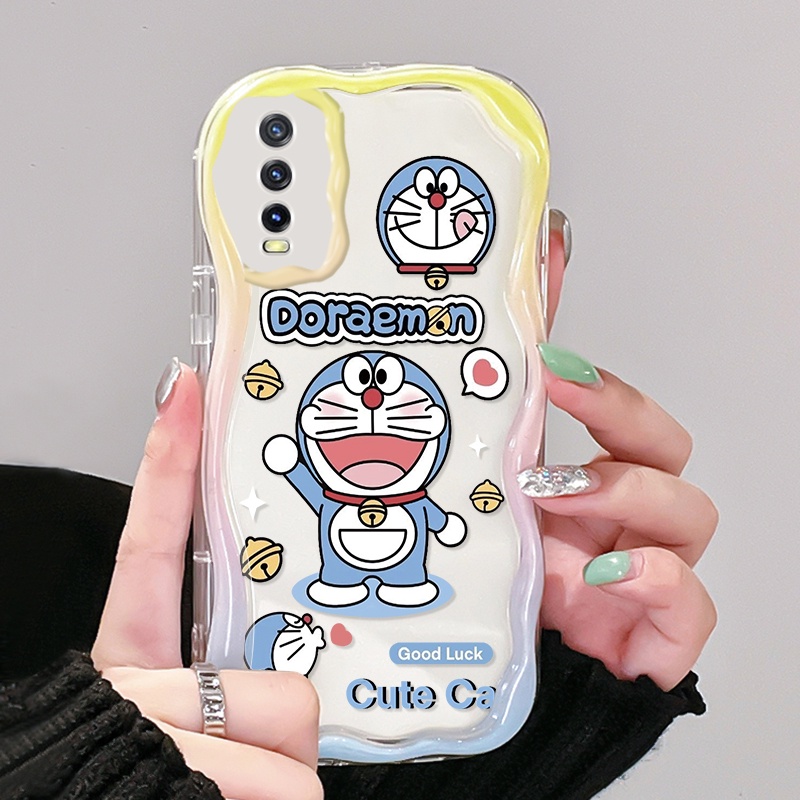 Casing Ponsel untuk VIVO Y20 Y20i Y20s Y12s Y20 2021 Y11s Y12A Y20T Y20S M Y20S D Case HP batas pola kartun Doraemon wadah Softcase Telepon anti guncangan Casing pelindung kamera pencegahan transparan Kesing