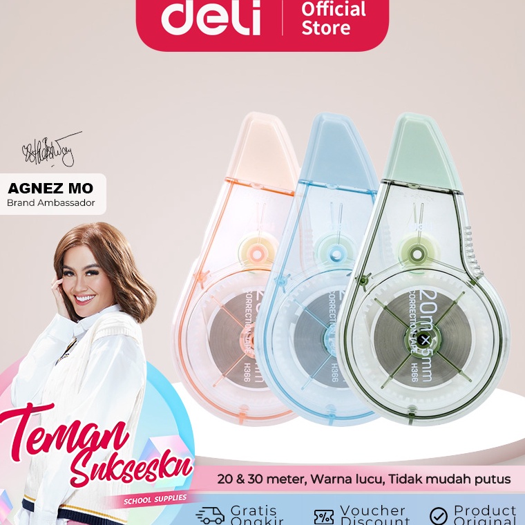 

KTGG6419 Deli Correction Tape / Tip Ex Kertas / Pita Koreksi 20 30 Meter Warna Pastel Tidak Mudah Terputus EH36X