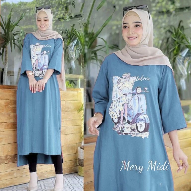 SuperSaleZ5l5K MERY MIDI DRESS JUMBO COMBED 24s APLIKASI SABLON UKURAN S M L XL XXL MIDI DRESS REMAJ