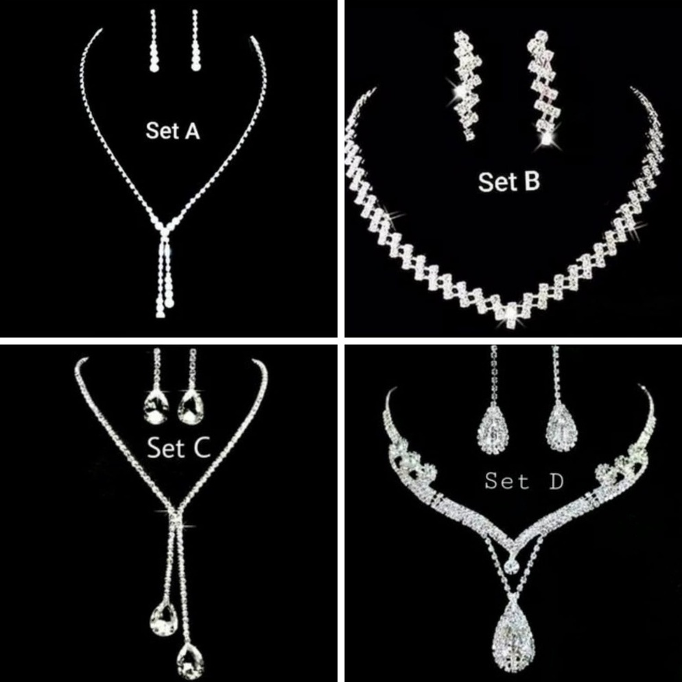 Dear1s6Rg Set Perhiasan Pengantin Pernikahan Anting Kalung Berlian Imitasi