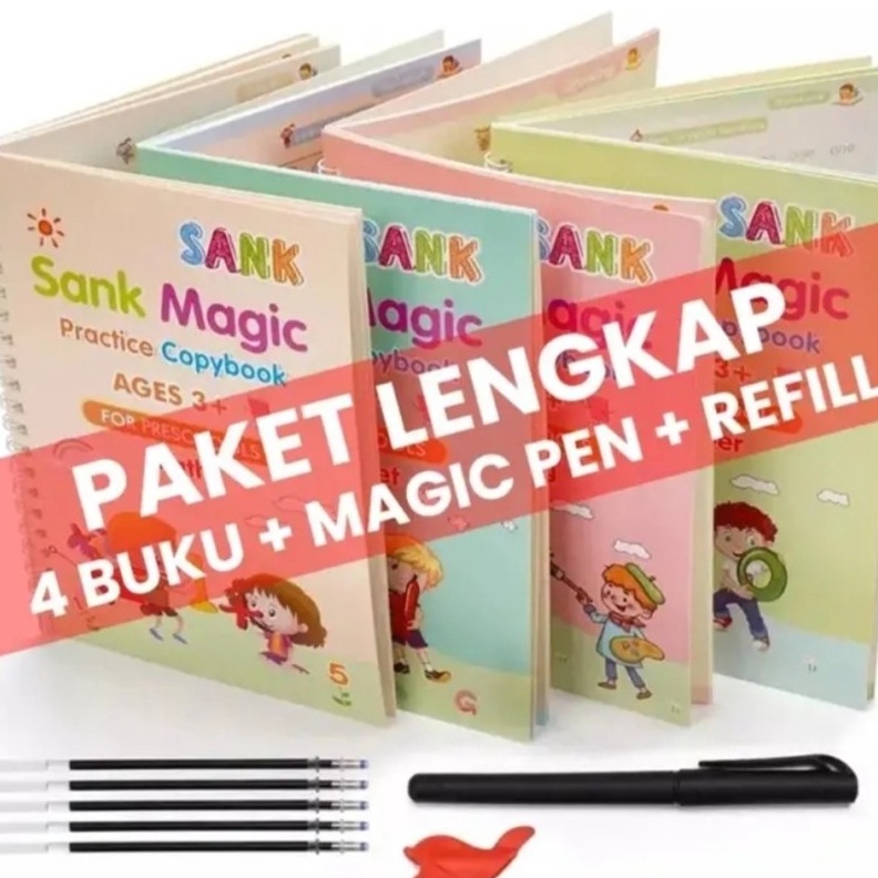 

[P2♥/L♥) Sank Magic Buku 1Set Isi 4 Buku+Pulpen Edukasi 3D Belajar Menulis Anak TK PAUD Angka Huruf/ virral.