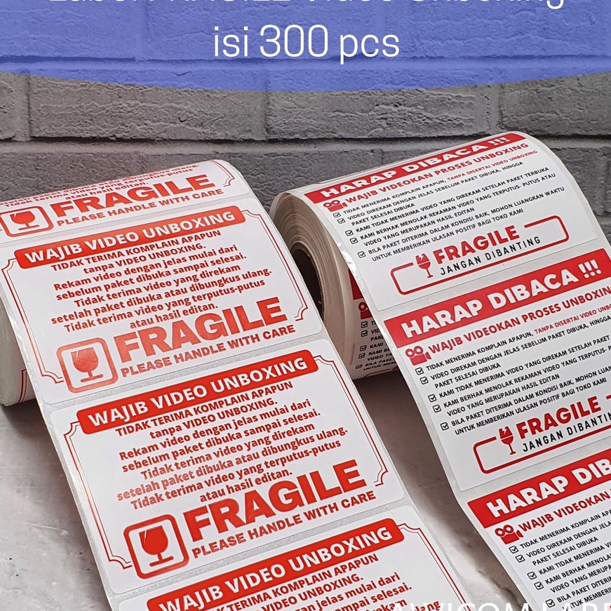 

(Y0I ✪㊠> Label Sticker FRAGILE Wajib Video Unboxing Stiker Perhatian Online Shop 80x50 isi 300 pcs - terviral.