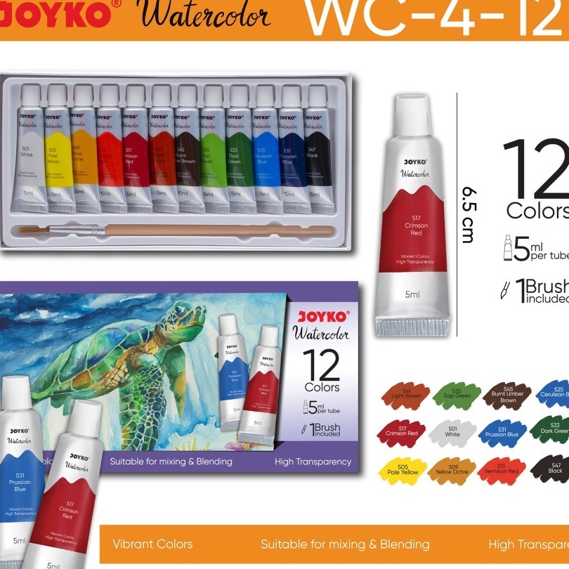 

[㊚ G➤TR] Water Color JOYKO 12 Warna/Watercolor Set Cat Air WC4-12 Free Kuas/ paliing.laris..!