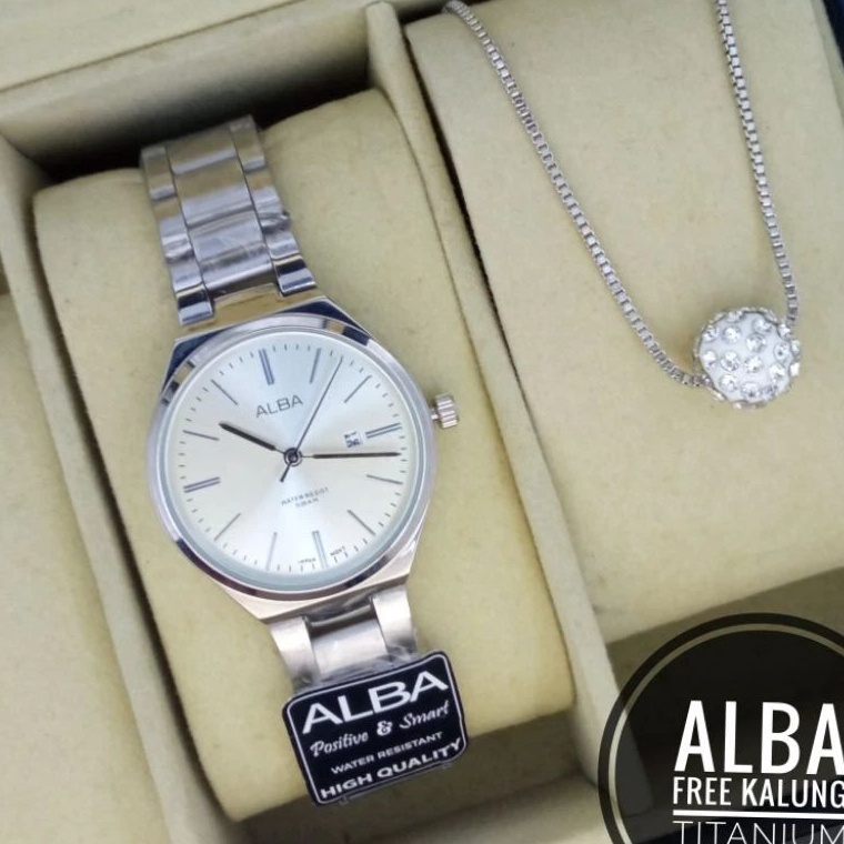 PALING DIMINATI Jam Tangan Wanita ALBA Anti Air Paket Kalung (AB 001)