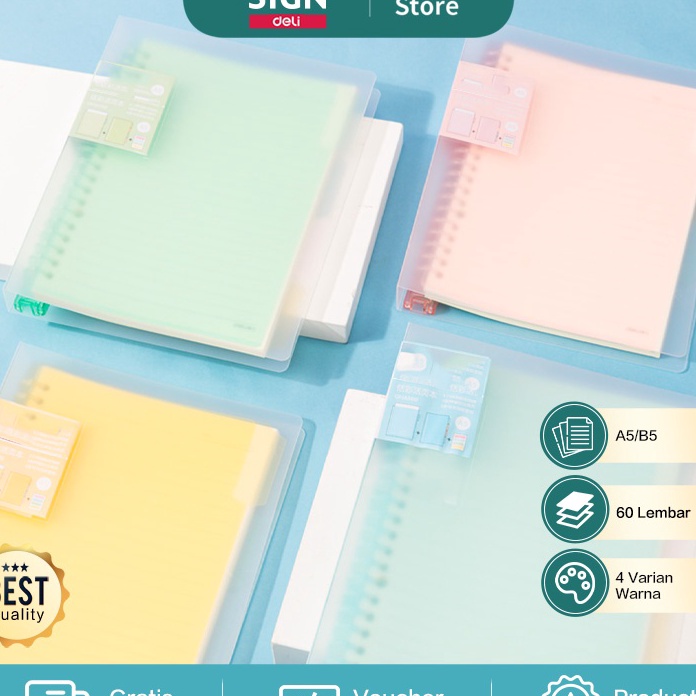 

(♪☎F.QL> Deli Loose Leaf Book / Binder A5/B5 Isi 60 Halaman Cover Transparan Warna Pastel QHA560 QHB560 banyak dimiinati.