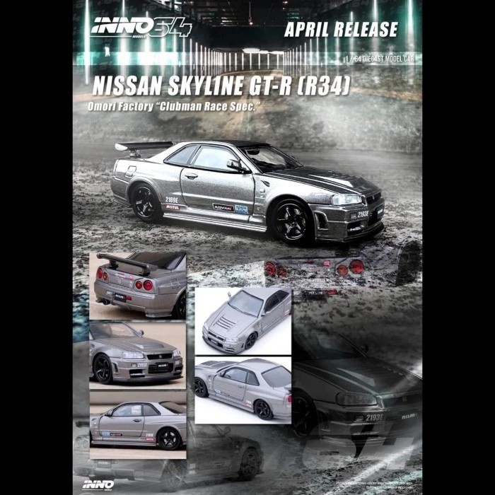 DISKON SPESIAL IN64-R34-OFCRS INNO64 NISSAN SKYLINE GT-R R34 OMORI FACTORY CLUBMAN TERBARU