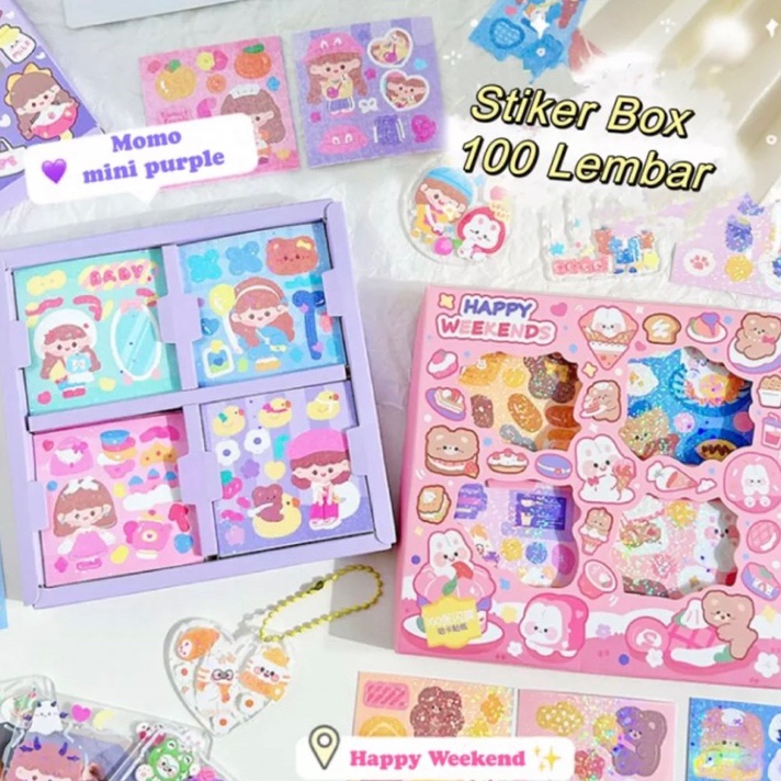 

[♫ X✪8G) ( KKM ) MOMO Sticker Box Happy Weekend dan Fashion Series Stiker Set Karakter Korea Aesthetic 1 Box isi 100 Lembar Waterproof Cut Stickers- amanahh.!