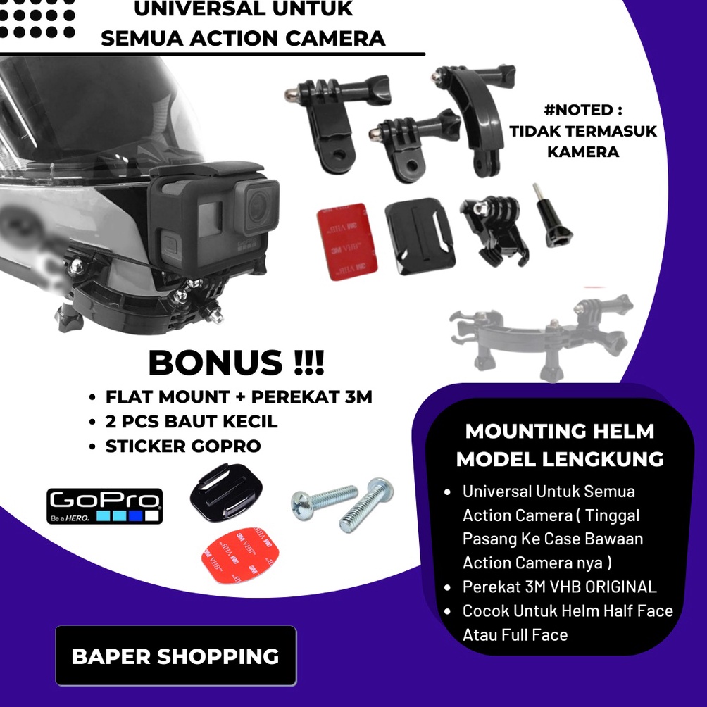 72 Mounting Helm Chin Dagu Mount Model Lengkung Curve Curved For Action Camera Gopro Universal Untuk