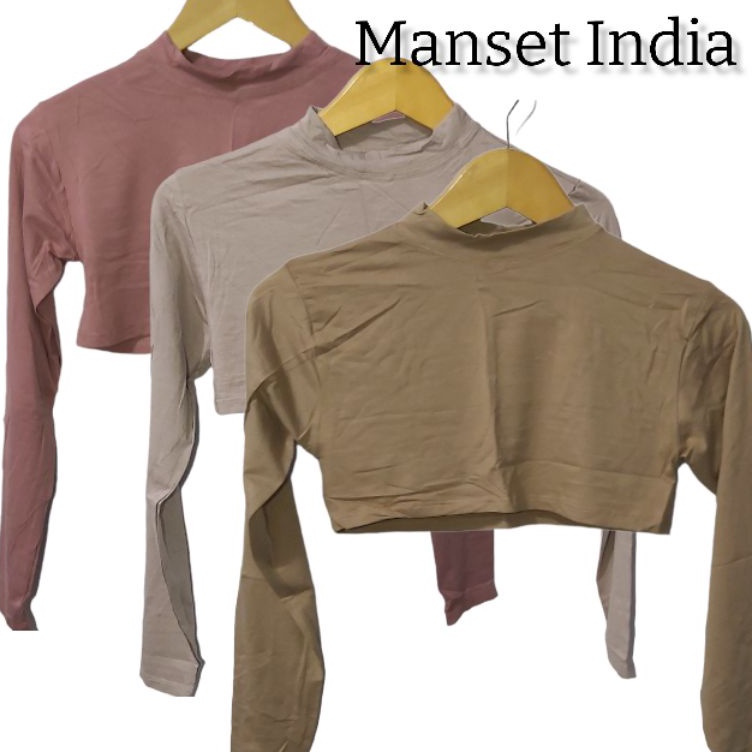 TrxFf4F9 Manset India Manset Sambung Lengan Panjang Crop Top Setengah Badan
