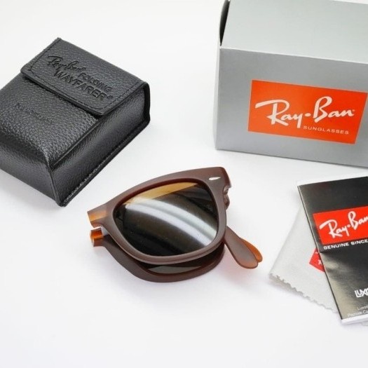 BAYAR DITEMPAT Kacamata Original Ray-Ban Wayfarer Folding RB4105 Brown Doff /KACAMATA HITAM/KACAMATA