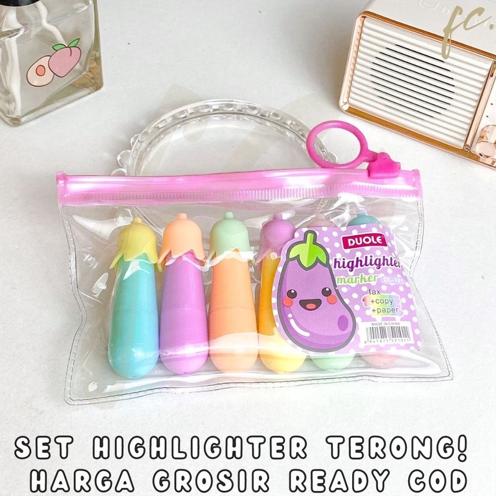

On Sale 1 Set isi 6 Pcs Pouch Highlighter / Color Marker Spidol Penanda Warna Duole DL101 Pastel Mini Fancy Stationery Sayur Buah Terong Eggplant Premium Import Korean Japan Grosir Ready COD 12:00