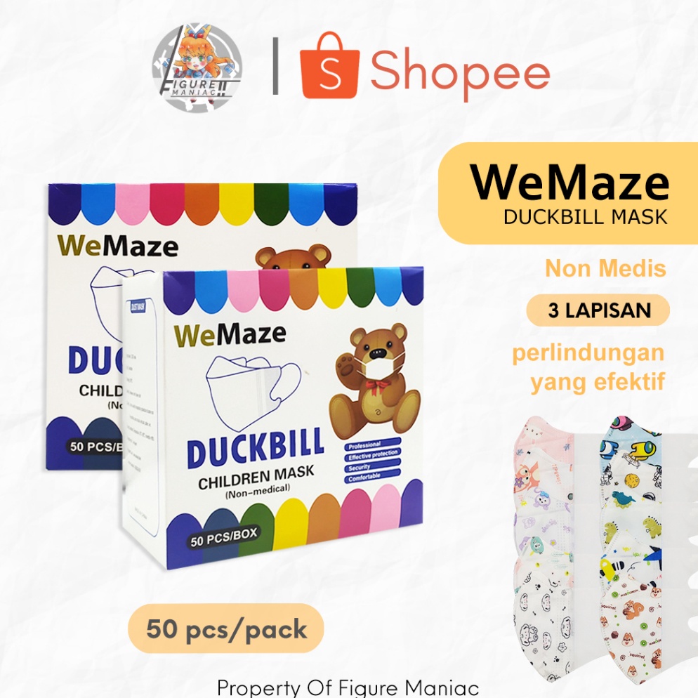 LKJ-80 Figure Maniac - Masker Duckbill Anak Kids WeMaze Mix 3 Ply isi 50 Pcs Original Terhitz