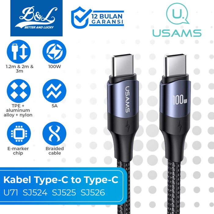 USAMS U71 KABEL DATA TYPE-C TO TYPE-C 100W PD FAST CHARGING