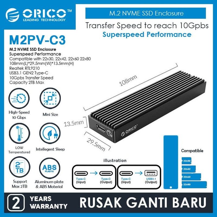 Orico Casing Ssd Nvme M.2 M2Pv-C3