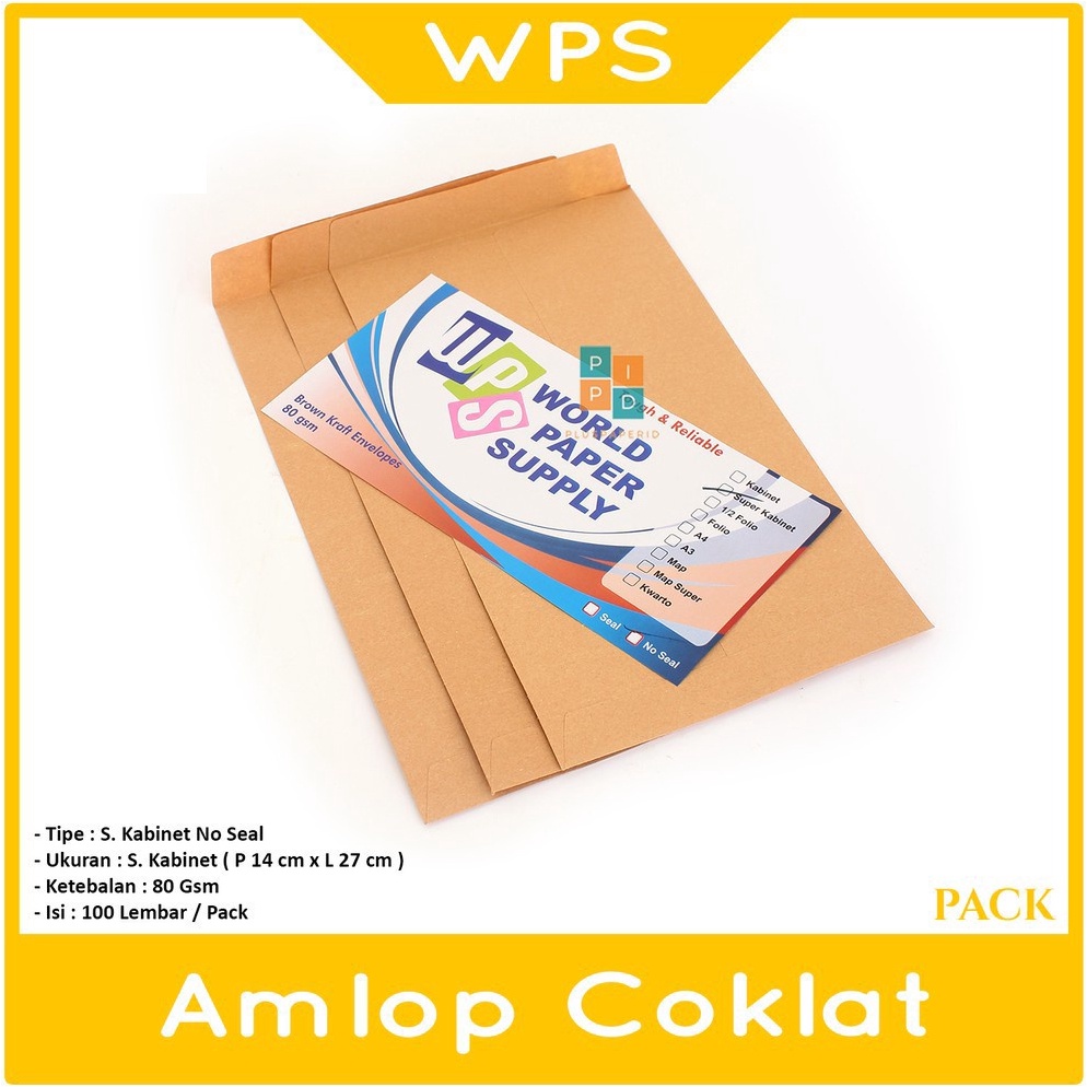 

(TERBARU) WPS - Amplop Coklat Ukuran Super Cabinet ( 14 x27 cm ) No Seal - Pack