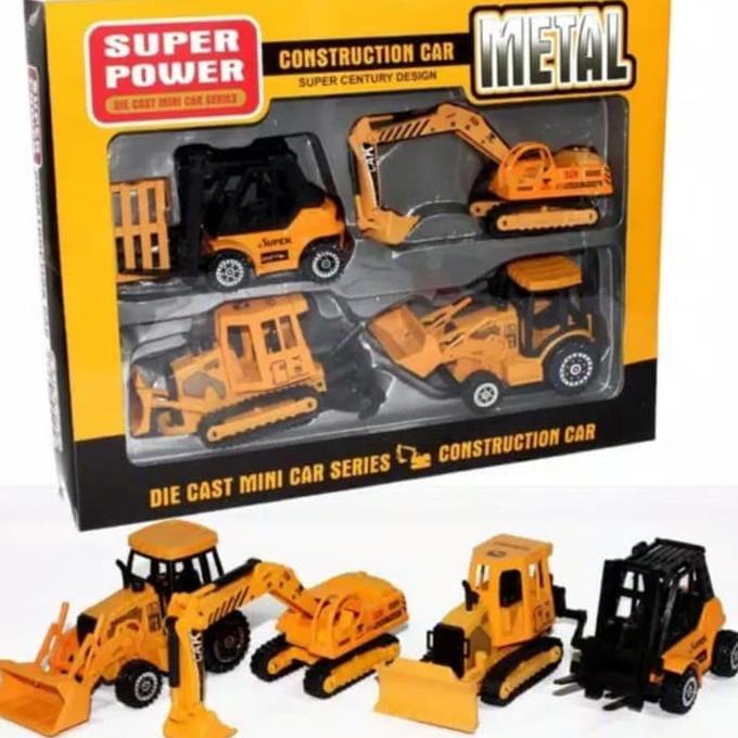 Mainan Diecast Construction Metal Excavator Forklift Buldozer
