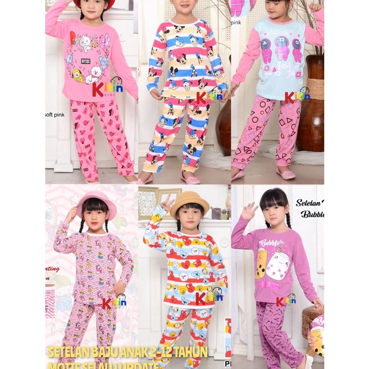Promo GS - SETELAN BAJU TIDUR DAN PIYAMA ANAK CEWEK/PEREMPUAN PRINTING 4-12 TAHUN MOTIF BT21/BTS POP