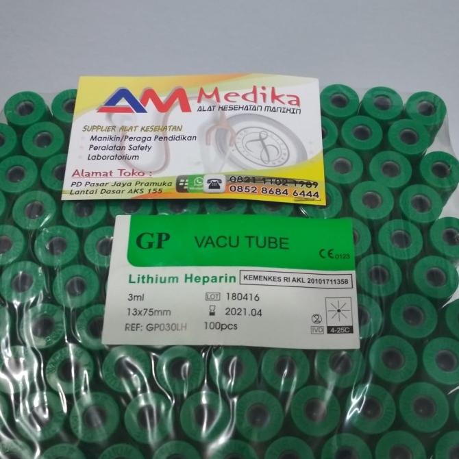 Vacu Tube Lithium Heparin Tabung Heparin GP 3ml