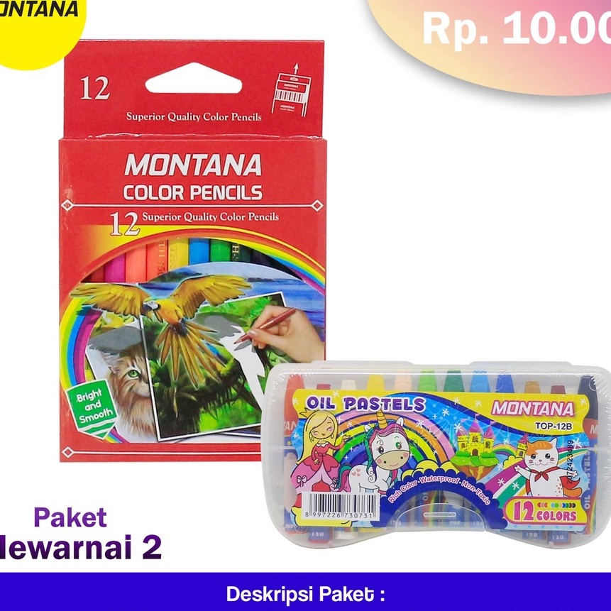 

(L-A➲♪4) MONTANA Paket Mewarnai 2.0 !!! Crayon TOP-12B + Pensil Warna TH-350- amanahh..!