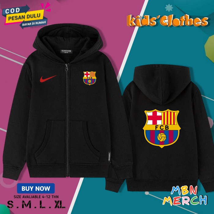 Hoodie Zipper Anak Fc Barcelona/Jaket Resleting